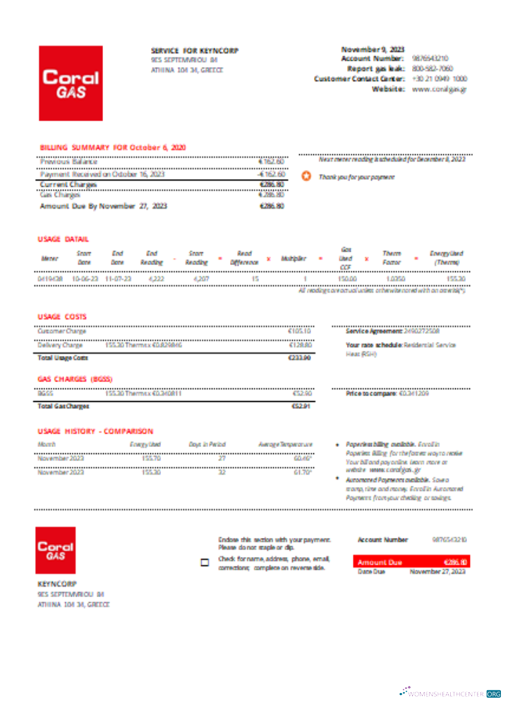 Download Coral Gas utility business bill SCR Photoshop template
